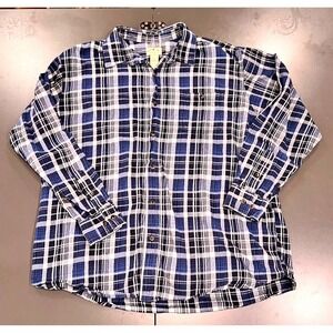 Blue Mountain Plaid Button Down Mens XLT Blue Good Flannel Cotton Long Sleeve